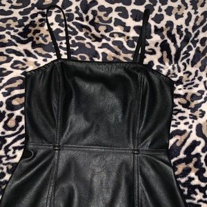 Faux leather black mini dress